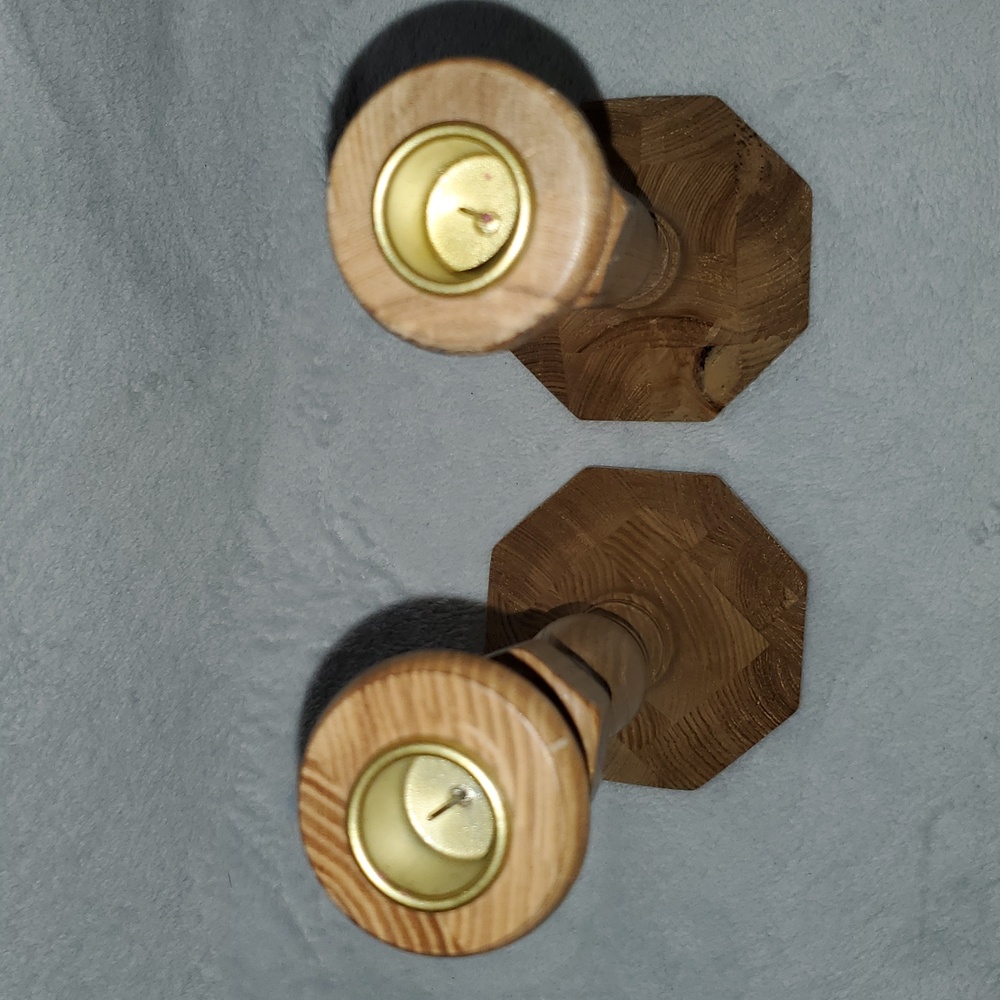 Anthropologie Carved Wood Candle Holders Pair of Two (2) - Picture 2 of 5